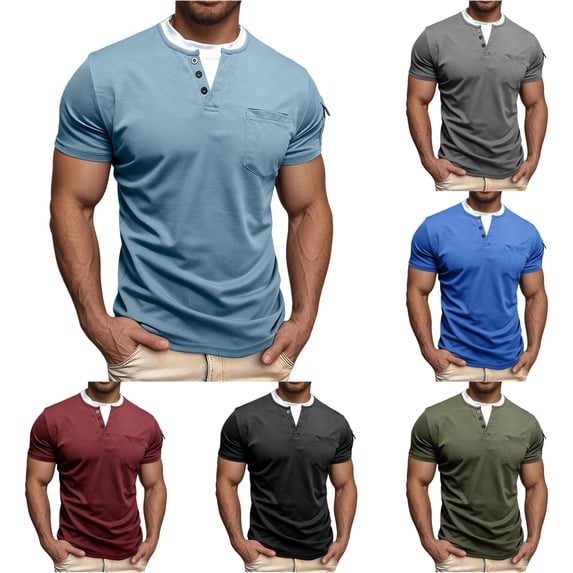 Zylarhe Mens Tshirt, Men Double Layer Neck Casual T Shirt Daily Wear Basic Top for Spring Summer Autumn Blue2 L