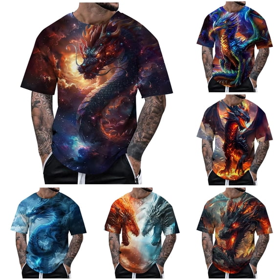 Zylarhe Mens Tshirt, Men Summer Short Sleeve Animal Themed Graphic T Shirt Top Dark Blue S