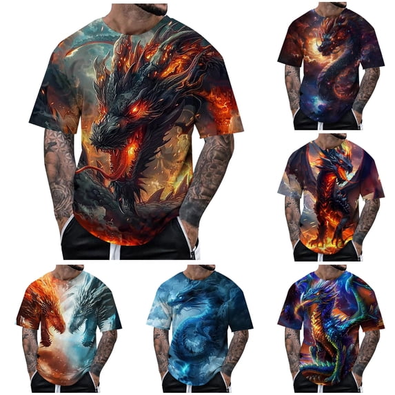Zylarhe Mens Tshirt, Men Summer Short Sleeve Animal Themed Graphic T Shirt Top Grey M