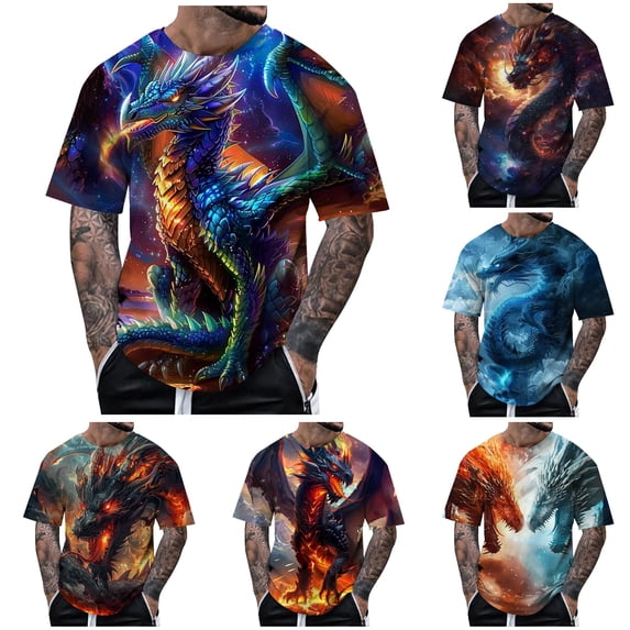 Zylarhe Mens Tshirt, Men Summer Short Sleeve Animal Themed Graphic T Shirt Top Navy XXL