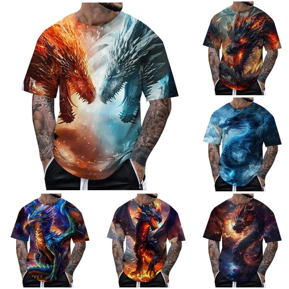 Zylarhe Mens Tshirt, Men Summer Short Sleeve Animal Themed Graphic T Shirt Top Orange L