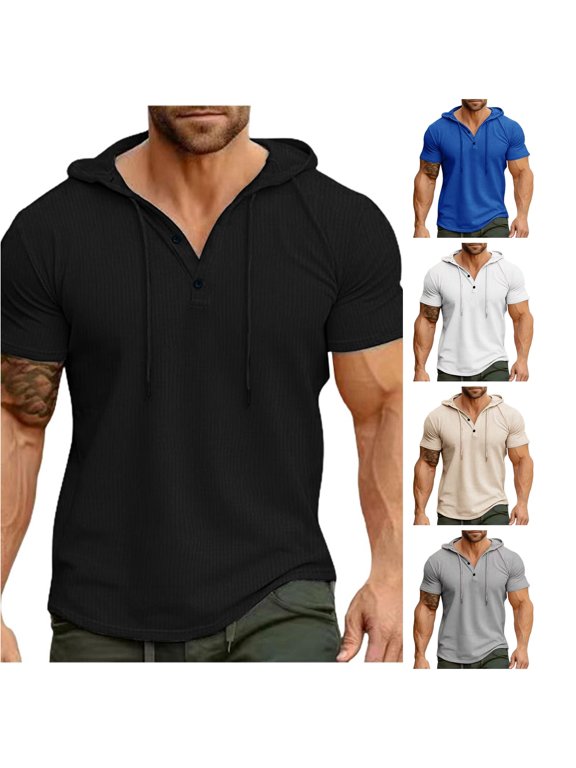 Mens Tshirt, Men T Shirts Short Sleeve Summer Hoodie Top Foreign Trade Casual Wear Black S