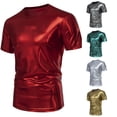 thumbnail image 1 of Zylarhe Mens Tshirt, Mens Fashion Party Stage Glossy Short Sleeved Round Neck Blend Tee Shirt For Evening Wear Out Red L, 1 of 5