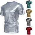 thumbnail image 1 of Zylarhe Mens Tshirt, Mens Fashion Party Stage Glossy Short Sleeved Round Neck Blend Tee Shirt For Evening Wear Out Silver L, 1 of 6