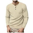 thumbnail image 1 of Zylarhe Mens Tshirts, European Solid Color Button Open Neck Business Men Loose Comfortable Sports Long Sleeved T Shirt Big Tall T Shirts for Men Beige S, 1 of 8