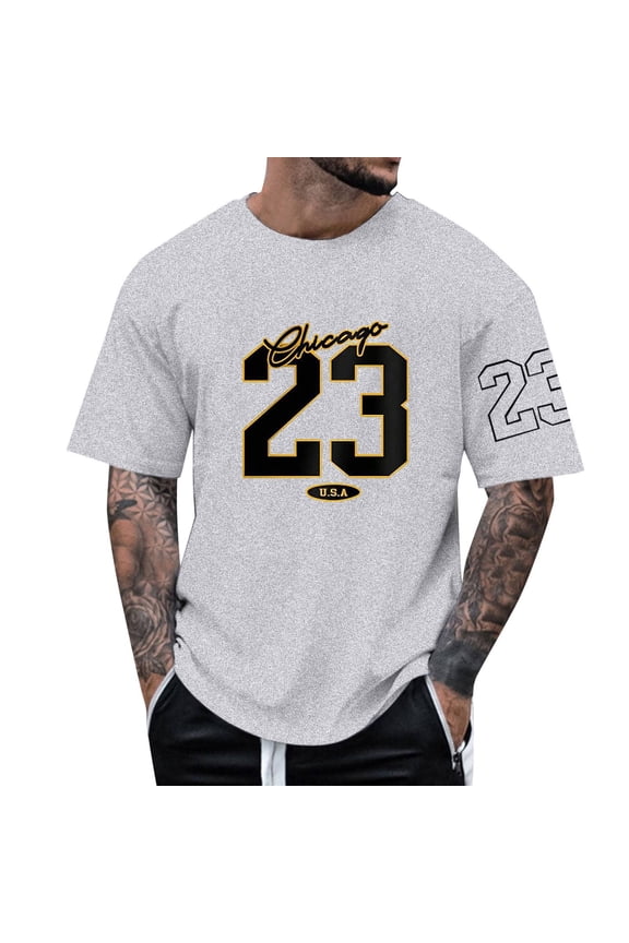 Mens Tshirts, Men's Alphanumeric Size 23 Printed Round Neck Short Sleeve T Shirt Mens Big And Tall Tee Shirts Light Gray L