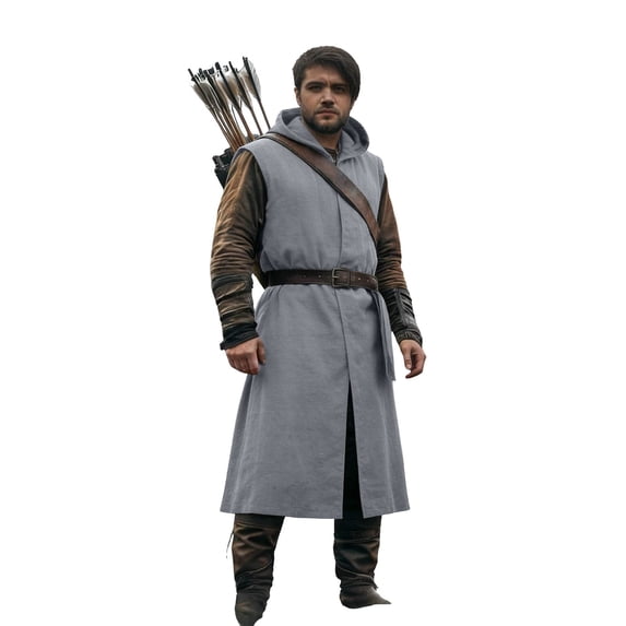 Zylarhe Mens Tshirts, Men's Hooded Surcoat Tabard Sleeveless Tunic Tops Cloak Spandex T Shirt Men Grey S