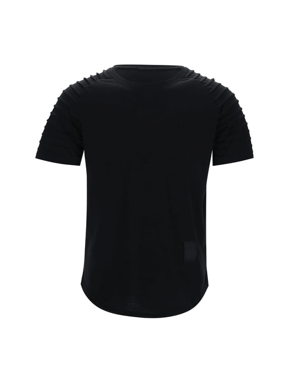 Mens Tshirts, Men's Muscle T Shirt Pleated Raglan Sleeve Bodybuilding Gym Tee Short Sleeve Fashion Workout Shirts Shirt Stretchy Shirts for Men Black XL