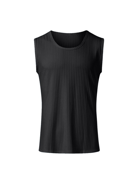 Mens Tshirts, Men's Summer Sleeveless Crew Neck Tight Sports Thread Fashion Vest Blank Tee Shirts Black XL