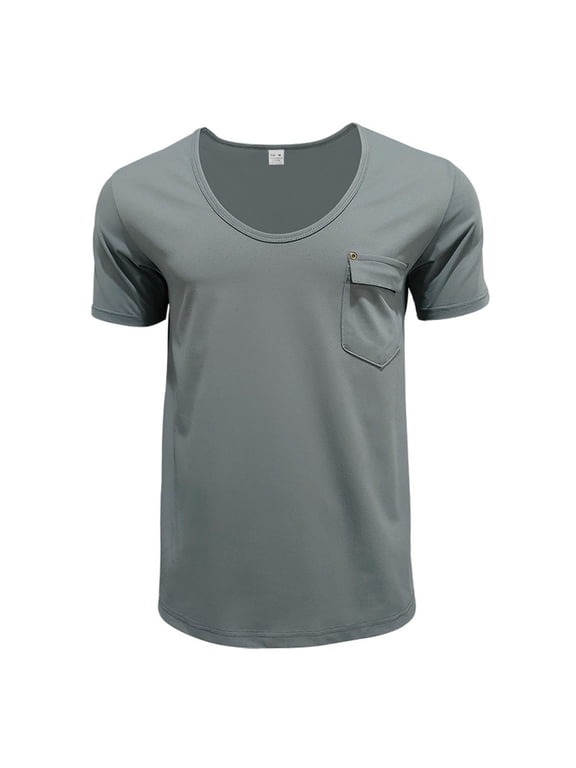 Mens Tshirts, Men's T Shirt Border Clothing Europe And The States Foreign Trade V Neck Solid Color Casual Short Sleeved T Shirt for Men Grey M