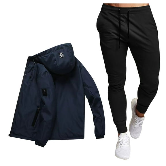 Zylarhe New Men's Slim Stand Collar Printed Hoodie Pant Suit Fashion Casual Sports Two Piece Set Stretch Suits