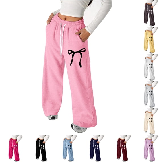 Zylarhe Pants for Girls Bowknot Baggy Sweatpants Lightweight Straight Leg Athletic with Pockets for Play Pink 160