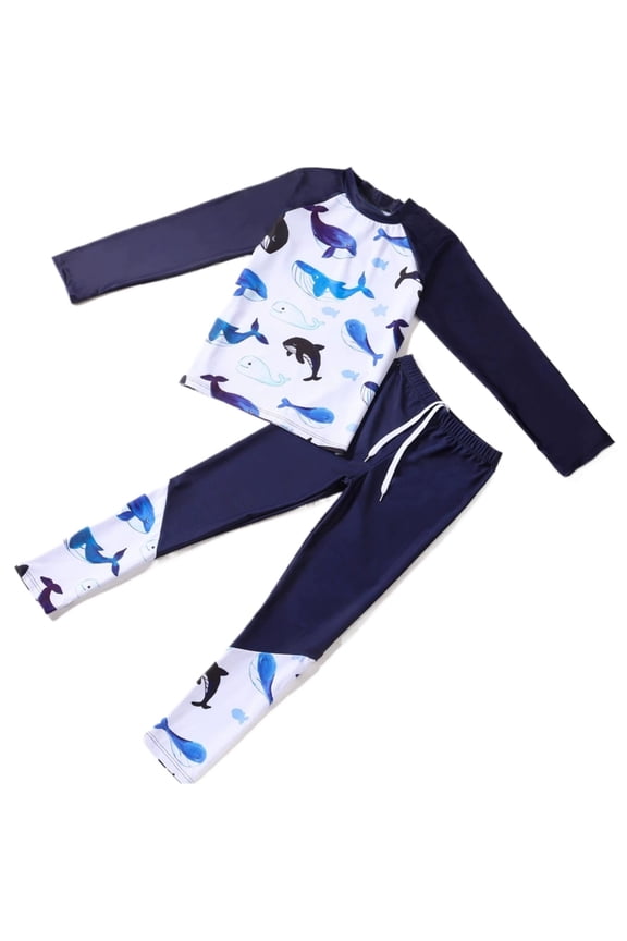 Rash Guard for Girls, Boys UPF 50+ Long Sleeve Rash Guard And Swim Trunks Two Piece Set For Sun Surfing Swimming 3-4 Years White2