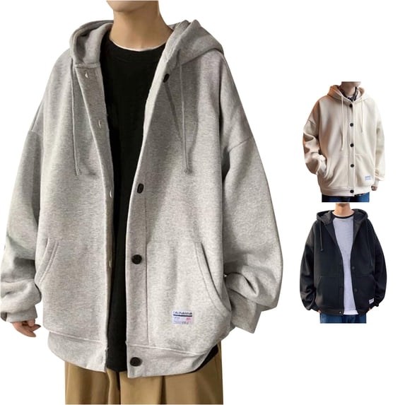 Zylarhe Sweatshirt for Men Mens Hooded Oversize Plush Loose Cardigan Sweater with Cozy Plush Lining for Extra Warmth Grey XXXXL