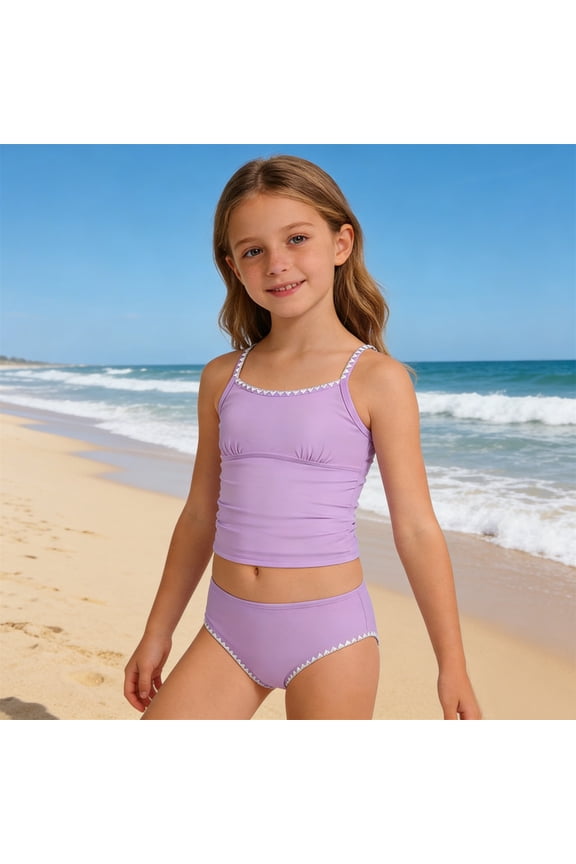 Swimming Suit for Girls,girls 2 piece swimsuit Floral Print Swimwear for Girls Swimming Suits Bathing Suit Teen Girl Swimsuit 11-12 Years Light Purple