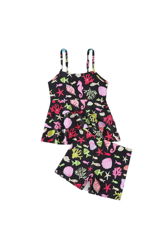 Swimming Suit for Girls,Girls Swimsuit 2 Piece Tween Girls Tankini Swimsuit Girls Swimsuits Cute Bikini Swimwear 6-7 Years Black