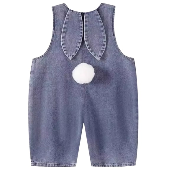 Zylarhe Baby Easter Outfit Denim Overall Pants for Toddler Boy Girl Bunny Ear Romper with Pom Pom Tail Jeans Jumpsuit 3-6 Months Blue