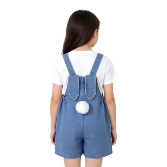 Zylarhe Baby Easter Outfit Denim Overall Pants for Toddler Boy Girl Bunny Ear Romper with Pom Pom Tail Jeans Jumpsuit 12-18 Months Blue