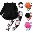 thumbnail image 1 of Zylarhe Toddler Girls Winter Outfit Set Solid Sleeveless Top Striped Pants Hair Accessories Black 6-7 Years, 1 of 9