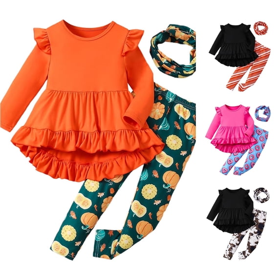Zylarhe Toddler Girls Winter Outfit Set Solid Sleeveless Top Striped Pants Hair Accessories Red 6-7 Years