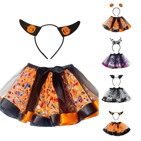 Zylarhe Toddler Halloween Ballet Skirt with Hairband Party Dance Performance Set Black 6-7 Years