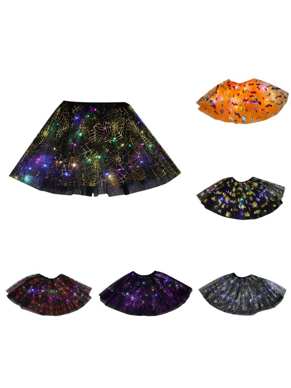 Tutu for Girls Halloween LED Light Up Tulle Ballet Skirt for Little Girls Dancing and Fancy Party Gold 2-10 Years