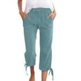 thumbnail image 1 of Zylarhe Women Linen Pants Women's Casual Linen Pants Summer Lightweight Elastic Waist Drawstring Cropped Trousers Loose Fit Beach Capris with Pockets Comfortable Breathable Stylish, 1 of 5