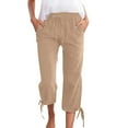 thumbnail image 1 of Zylarhe Women Linen Pants Women's Casual Linen Pants Summer Lightweight Elastic Waist Drawstring Cropped Trousers Loose Fit Beach Capris with Pockets Comfortable Breathable Stylish, 1 of 5