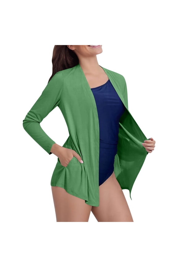 Women's Lightweight Knit Cardigan Long Sleeve Open Front Cover Up Soft Breathable Loose Fit Casual Duster With Pockets