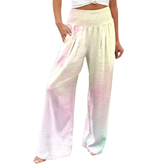 Zylarhe Women's Pants Women's Boho Beach Casual Pants High Waist Long Trousers with Pockets Easy Comfort Printing Design
