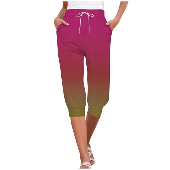 Zylarhe Women's Pants Women's Casual Capris High Waist Printed Joggers Comfortable Stretchy Drawstring Pants Soft Breathable Lightweight Trousers for Everyday Wear