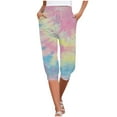 thumbnail image 1 of Zylarhe Women's Pants Women's Casual Capris High Waist Tie Dye Print Drawstring Joggers Comfortable Pants Soft Stretchy Yoga Trousers Trendy Athletic Bottoms, 1 of 5