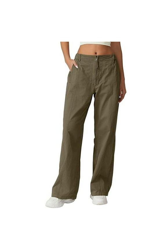 Women's Pants Women's Casual Cargo Pants Zip Front Parachute Baggy Wide Leg Comfortable Straight Fit Chinos with Multiple Pockets