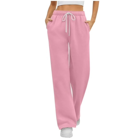 Zylarhe Women's Pants Women's Casual Oversized Wide Leg Pants Lightweight Comfortable Elastic Waist Drawstring Sweatpants with Pockets