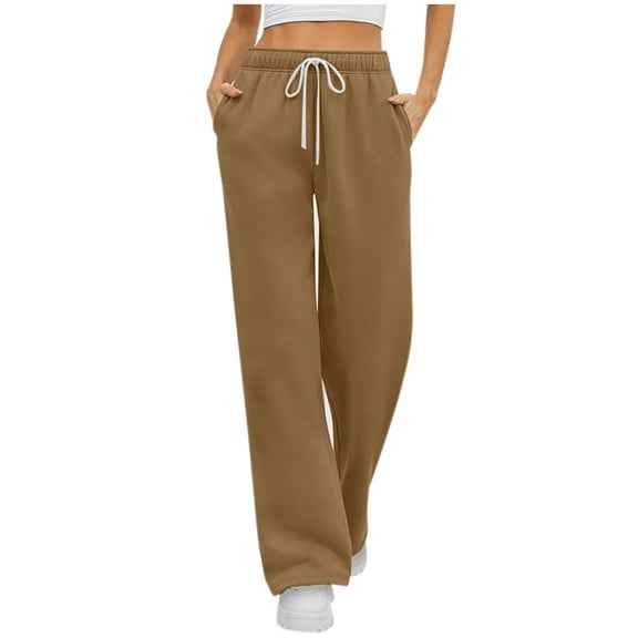 Zylarhe Women's Pants Women's Casual Oversized Wide Leg Pants Lightweight Comfortable Elastic Waist Drawstring Sweatpants with Pockets