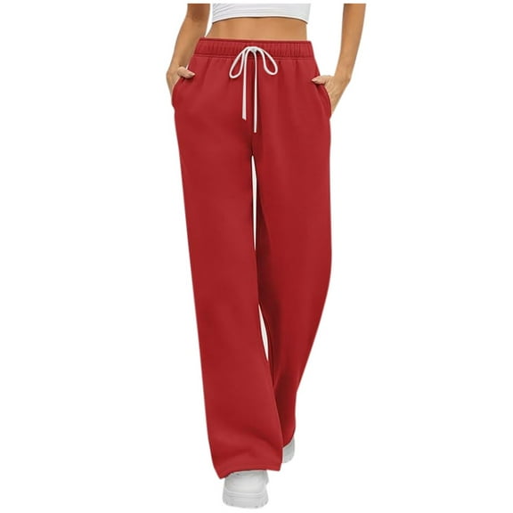 Zylarhe Women's Pants Women's Casual Oversized Wide Leg Pants Lightweight Comfortable Elastic Waist Drawstring Sweatpants with Pockets