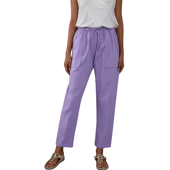 Zylarhe Women's Pants Women's Casual Pants Elastic Waist Comfortable Loose Fit Solid Color Large Pocket Trousers for Everyday Wear