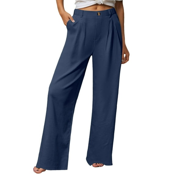 Zylarhe Women's Pants Women's Casual Pants Wide Leg Comfortable Stretchy High Waist Business Work Dressy Slacks Pure Color Lightweight Soft Fabric