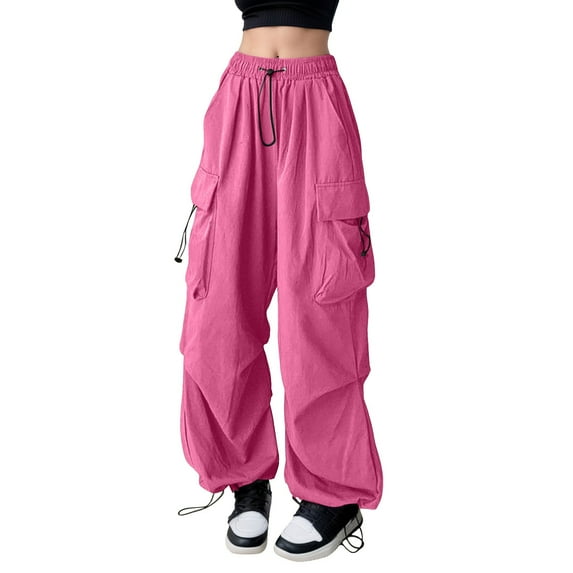 Zylarhe Women's Pants Women's Casual Solid Drawstring Waist Elastic Straight Long Pants Comfortable Trousers for Daily Wear