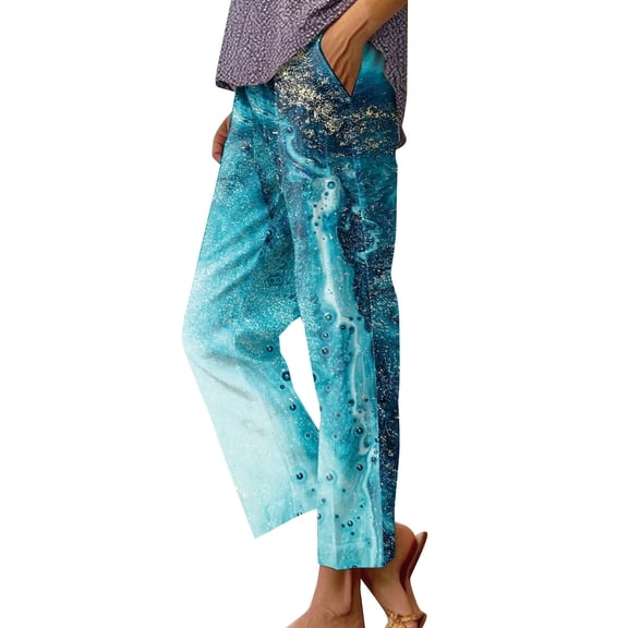 Zylarhe Women's Pants Women's Casual Stretch Yoga Pants High Waist Comfortable Loose Fit Straight Leg Solid Color Pocket Design