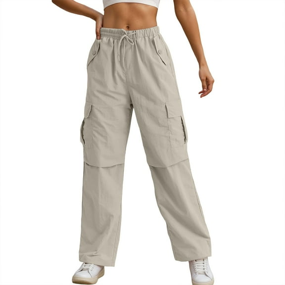 Zylarhe Women's Pants Women's Casual Sweatpants High Waisted Wide Leg Baggy Joggers with Pockets Drawstring Comfortable Pants for Everyday Wear