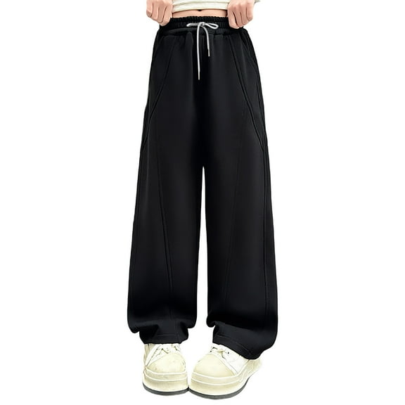 Zylarhe Women's Pants Women's Casual Wide Leg Sweatpants Loose Fit High Waisted Elastic Drawstring Pockets Comfortable Soft Pants for Everyday Wear