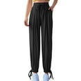 thumbnail image 1 of Zylarhe Women's Pants Women's High Waist Casual Pants Solid Comfortable Stretch Trousers with Self Tie Belt for Work Daily Wear, 1 of 5