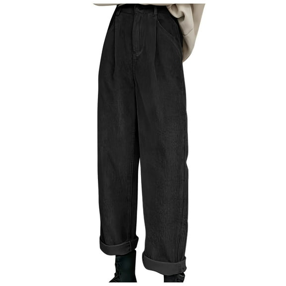 Zylarhe Women's Pants Women's High Waist Corduroy Casual Pants Autumn Loose Straight Comfortable Solid Color Trousers for Ladies