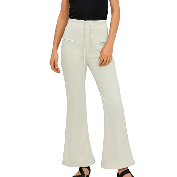 Zylarhe Women's Pants Women's High Waisted Flare Casual Pants with Drawstring and Pockets for Everyday Wear Comfortable Stretchy Bootcut Trousers