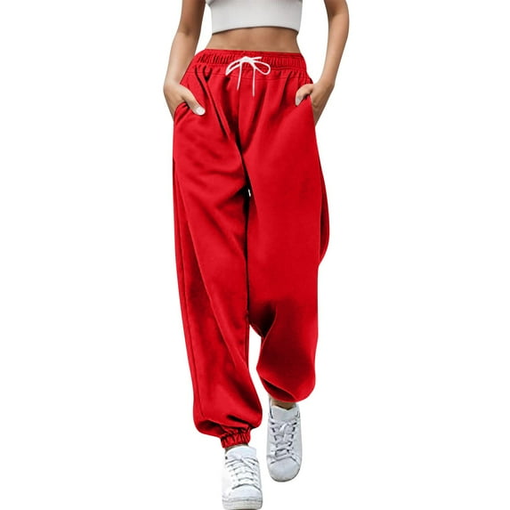 Zylarhe Women's Pants Women's High Waisted Wide Leg Casual Pants Elastic Drawstring Comfortable Straight Fit Trousers with Pockets for Everyday Wear