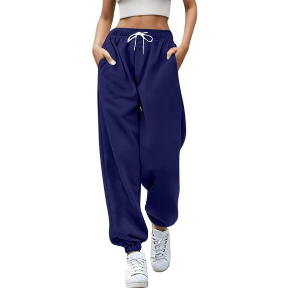 Zylarhe Women's Pants Women's High Waisted Wide Leg Casual Pants Elastic Drawstring Comfortable Straight Fit Trousers with Pockets for Everyday Wear