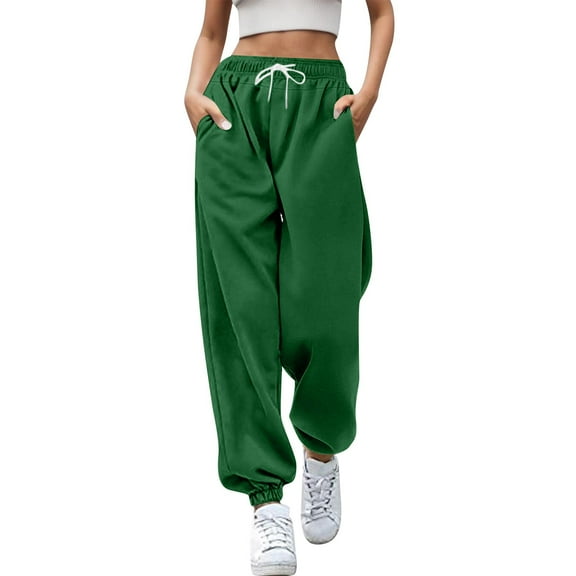 Zylarhe Women's Pants Women's High Waisted Wide Leg Casual Pants Elastic Drawstring Comfortable Straight Fit Trousers with Pockets for Everyday Wear