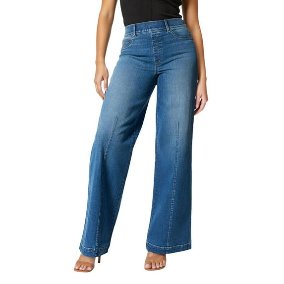 Zylarhe Women's Pants Women's High Waisted Wide Leg Casual Pants Stretchy Comfortable Elastic Waist Pure Color Trousers for Daily