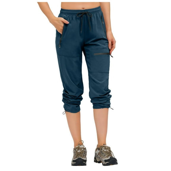 Zylarhe Women's Pants Women's Lightweight Cargo Hiking Pants with Elastic Waist Tall Inseam Outdoor Water Long Pants for Trekking Travel Adventure